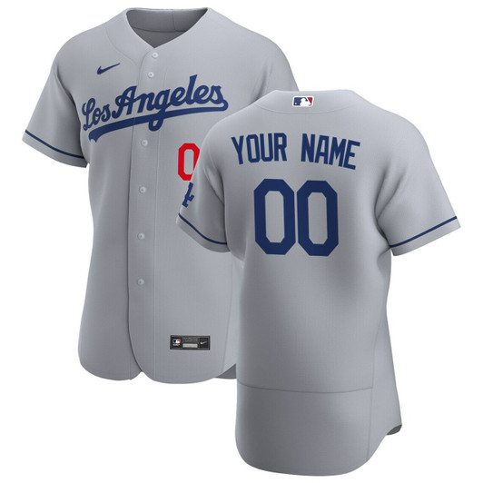Men'S Los Angeles Dodgers Gray Road Custom Patch Baseball Jersey Mlb Baseball Jersey313