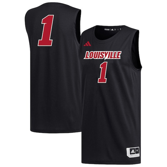 Men's adidas #1 Black Louisville Cardinals Replica Basketball Jersey