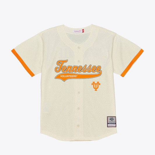 Men's Mitchell & Ness  Cream Tennessee Volunteers Mesh Button-Up Batting Practice Baseball Jersey