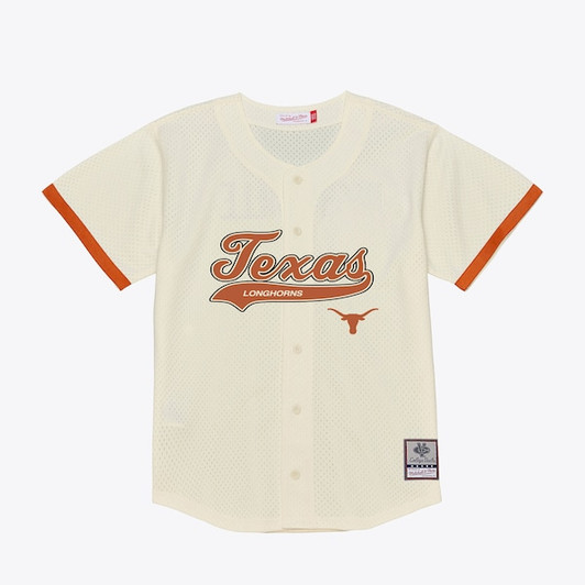 Men's Mitchell & Ness  Cream Texas Longhorns Mesh Button-Up Batting Practice Baseball Jersey