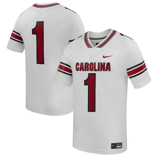 Men's Nike #1 White South Carolina Gamecocks Road Replica Football Jersey