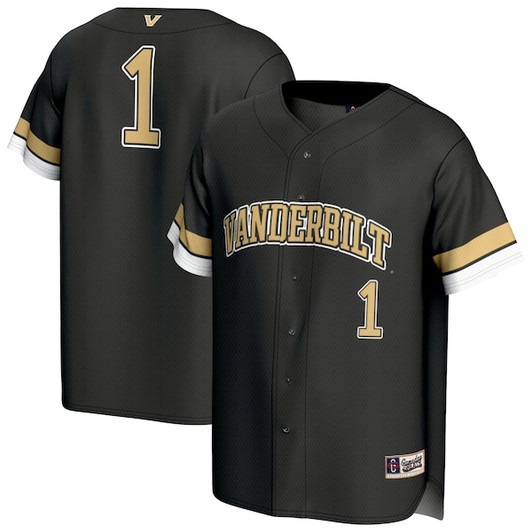 Unisex GameDay Greats #1 Black Vanderbilt Commodores Lightweight Collegiate Baseball Fashion Jersey