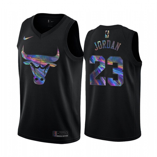 Bulls Michael Jordan Iridescent Holographic Black Jersey All-Over Print