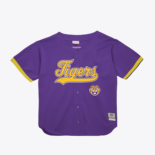 Men's Mitchell & Ness  Purple LSU Tigers Mesh Button-Up Batting Practice Baseball Jersey
