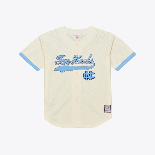 Men's Mitchell & Ness  Cream North Carolina Tar Heels Mesh Button-Up Batting Practice Baseball Jersey