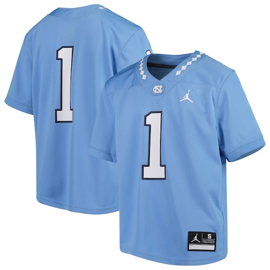 Youth Jordan Brand #1 Carolina Blue North Carolina Tar Heels Team Replica Football Jersey