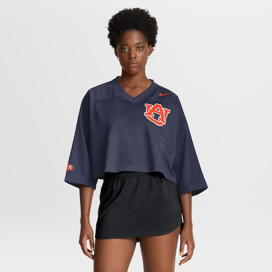Women's Nike Navy Auburn Tigers Cropped Mesh Dri-FIT Fashion Jersey