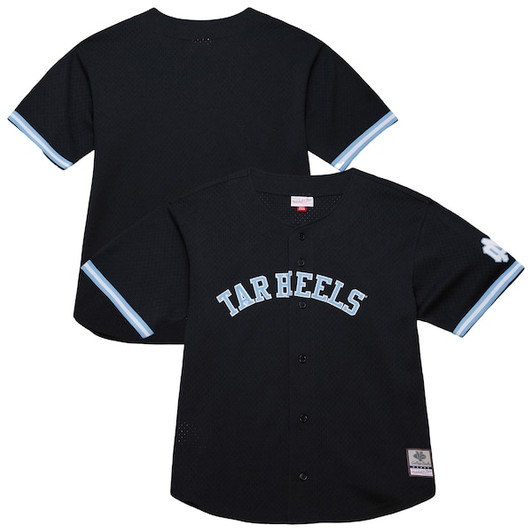 Men's Mitchell & Ness Black North Carolina Tar Heels On The Clock Full-Button Fashion Jersey