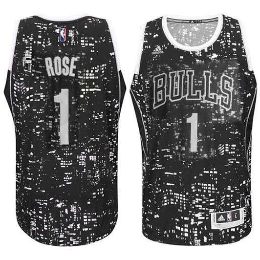 Male Chicago Bulls #1 Derrick Rose City Lights Black Swingman Jersey