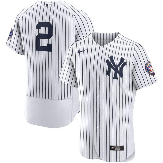 Mens New York Yankees Derek Jeter Nike Replica Replica White/Navy 2020 Hall of Fame Induction Patch  Jersey