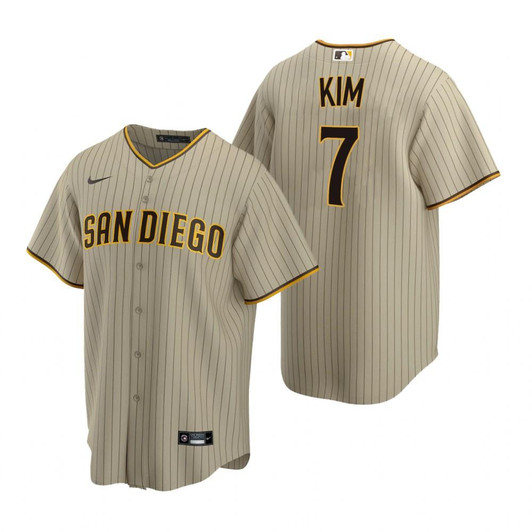 Mens San Diego Padres #7 Ha-Seong Kim 2020 Altermate Sand Brown Jersey Gift For Padres Fans