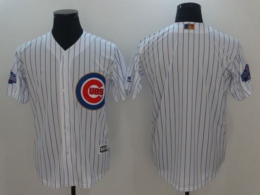 Chicago Cubs White Stripes 2016 Cubs Championship Gold Edition Personalized Jersey
