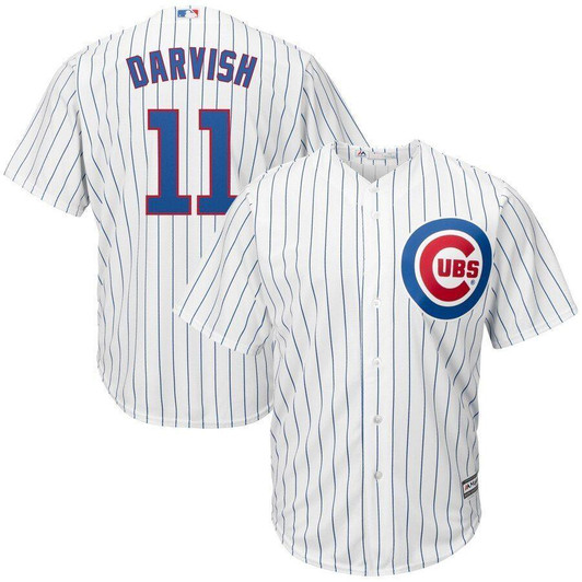 Yu Darvish Chicago Cubs Majestic Official Cool Base Player Jersey White/Royal 2019