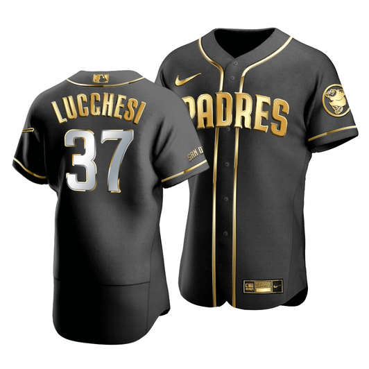 Men'S San Diego Padres Joey Lucchesi #37 Golden Edition Black  Jersey