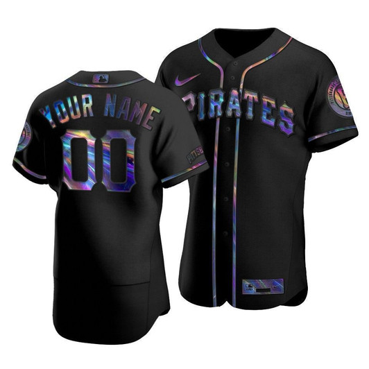 Men'S Pittsburgh Pirates Custom #00 Iridescent Logo Holographic Limited Jersey Black