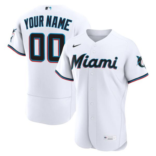Men's Miami Marlins Nike White Home  Custom Jersey