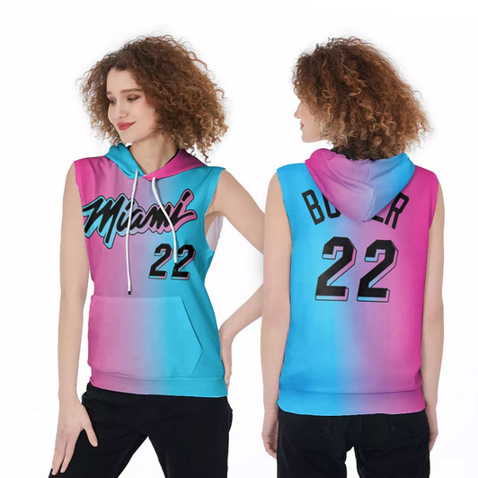 Miami Heat Jimmy Butler 22 Nba 2020 City Edition Split Pink Blue Jersey Inspired Style Sleeveless Hoodie