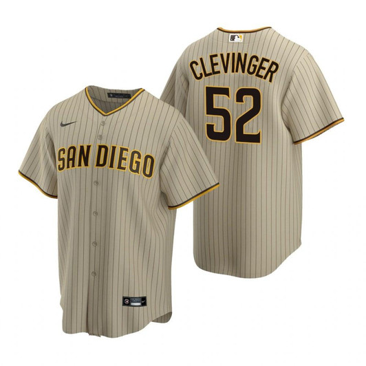 Mens San Diego Padres #52 Mike Clevinger 2020 Alternate Sand Brown Jersey Gift For Padres Fans