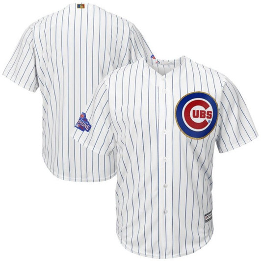 Chicago Cubs White Stripes 2016 Cubs Championship Gold Edition Personalized Jersey
