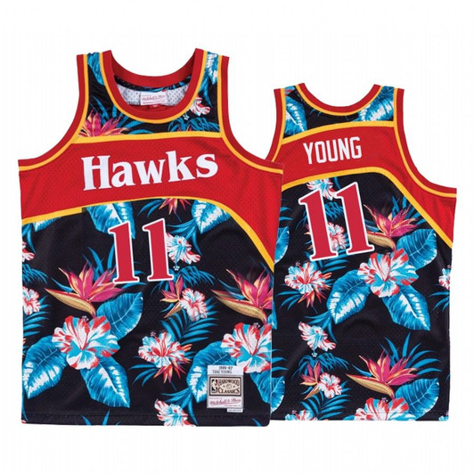 Atlanta Hawks Trae Young Black Hardwood Classics Floral Fashion Jersey #11