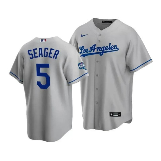 Men'S Los Angeles Dodgers Corey Seager #5 2020 World Series Champions Gray Replica Road Jersey