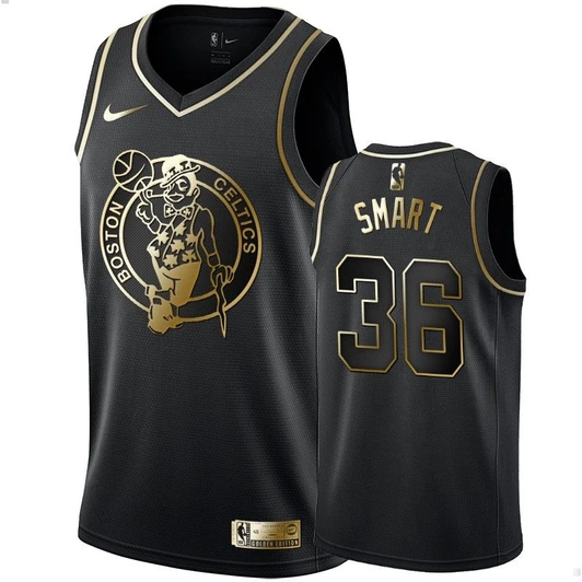 Men'S Boston Celtics Marcus Smart Black #36 Golden Edition Swingman Jersey