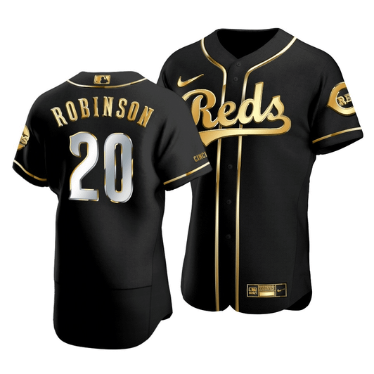 Men'S Cincinnati Reds Frank Robinson #20 Golden Edition Black  Jersey