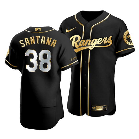 Men'S Texas Rangers Danny Santana #38 Golden Edition Black  Jersey