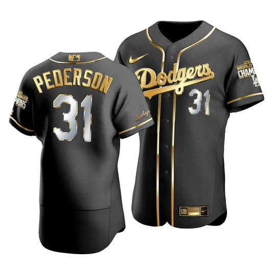 Men'S Los Angeles Dodgers Joc Pederson #31 2020 World Series Champions Golden Limited  Jersey Black