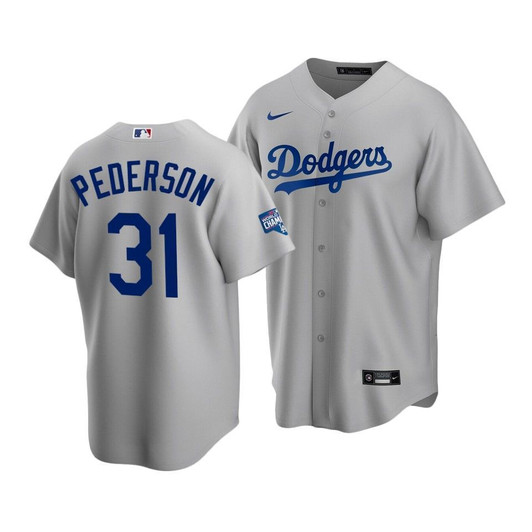 Men'S Los Angeles Dodgers Joc Pederson #31 2020 World Series Champions Gray Replica Alternate Jersey
