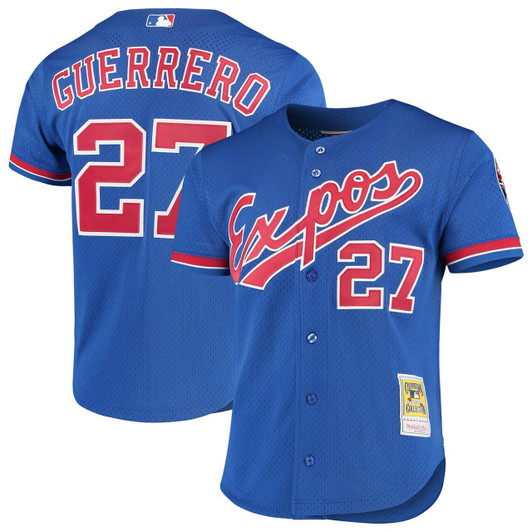 Men'S Montreal Expos Vladimir Guerrero Mitchell & Ness Royal Cooperstown Collection Mesh Batting Practice Button-Up Baseball Jersey Mlb Baseball Jersey1090