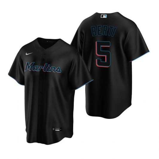 Mens Miami Marlins #5 Jon Berti 2020 Black Jersey Gift For Marlins Fans