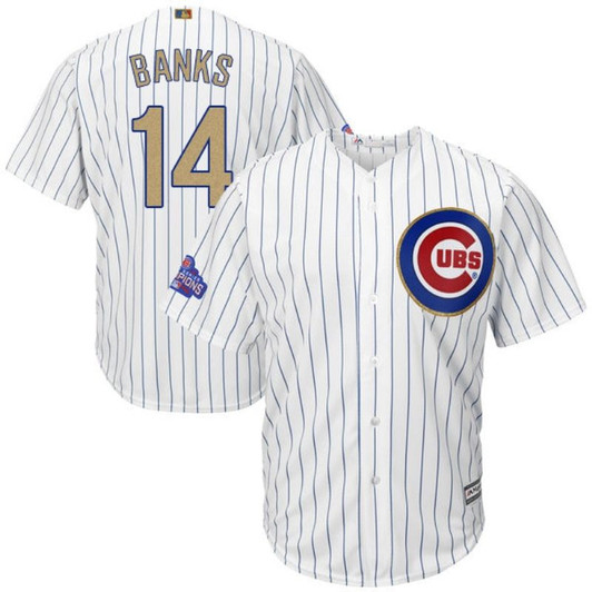 Chicago Cubs Ernie Banks #14 White Stripes 2016 Cubs Championship Gold Edition Jersey