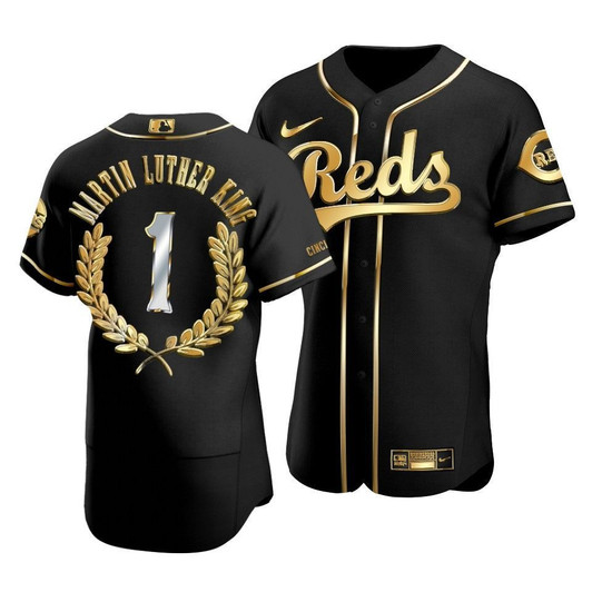 Men'S Cincinnati Reds Martin Luther King Black Special Golden Edition Jersey