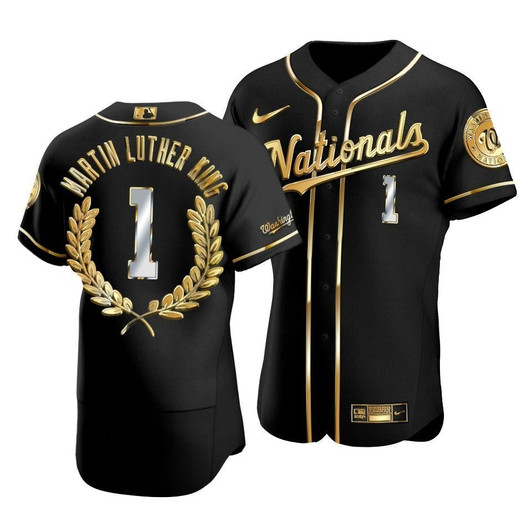 Men'S Washington Nationals Martin Luther King Black Special Golden Edition Jersey
