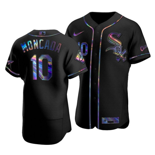 Men'S Chicago White Sox Yoan Moncada #10 Iridescent Logo Holographic Limited  Jersey Black