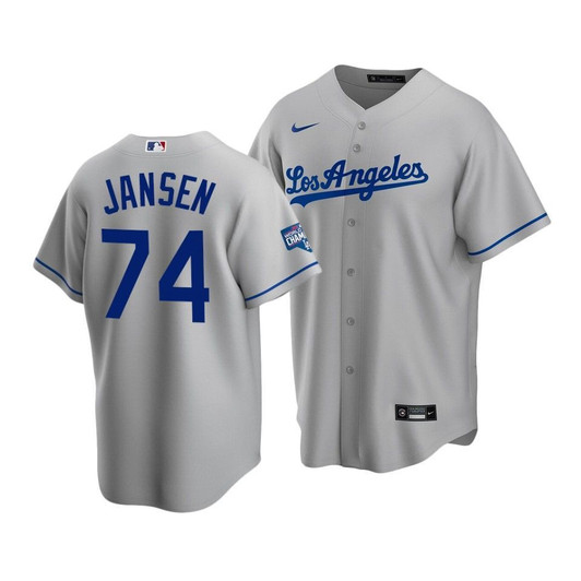 Men'S Los Angeles Dodgers Kenley Jansen #74 2020 World Series Champions Gray Replica Road Jersey