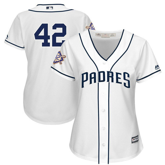 San Diego Padres Majestic Womens 2019 Jackie Robinson Day Official Cool Base Jersey White 2019