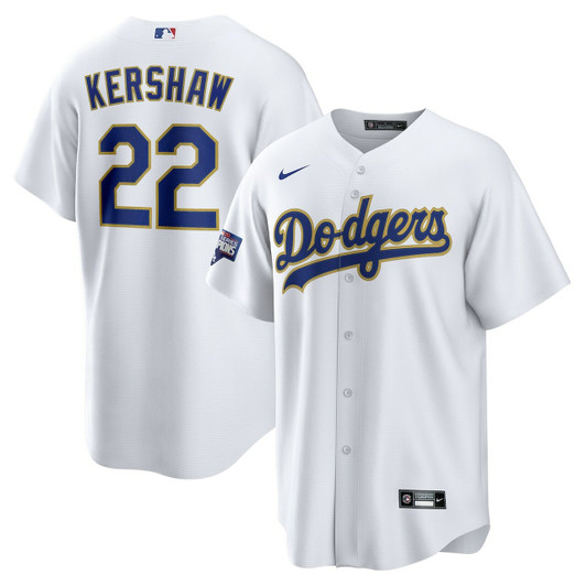 Men'S Los Angeles Dodgers Clayton Kershaw White/Gold 2021 Gold Program Player Baseball Jersey Mlb Baseball Jersey2