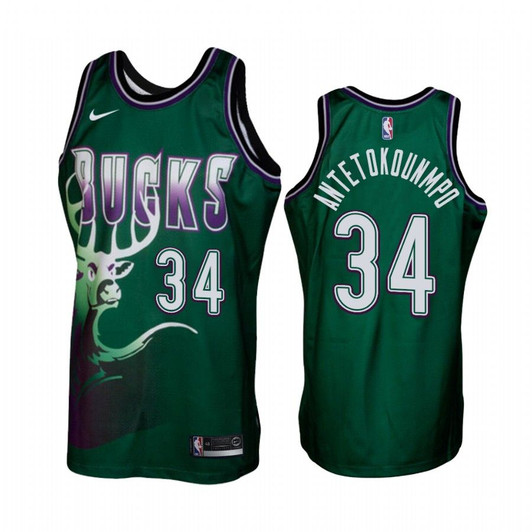 Milwaukee Bucks #34 Giannis Antetokounmpo Green Hardwood Classics Men'S Jersey