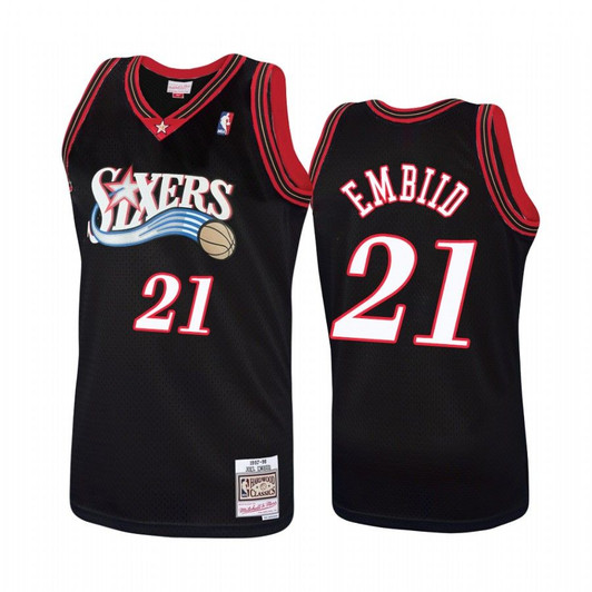 Philadelphia 76Ers #21 Joel Embiid Hardwood Classics Black Jersey
