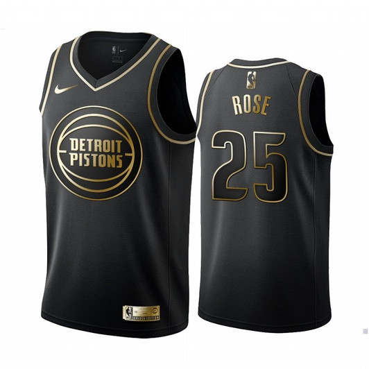 Derrick Rose #25 Detroit Pistons Black Golden Edition Jersey