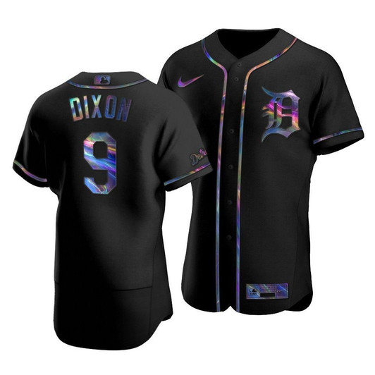 Detroit Tigers Brandon Dixon #9 Iridescent Logo Holographic Limited Jersey Black