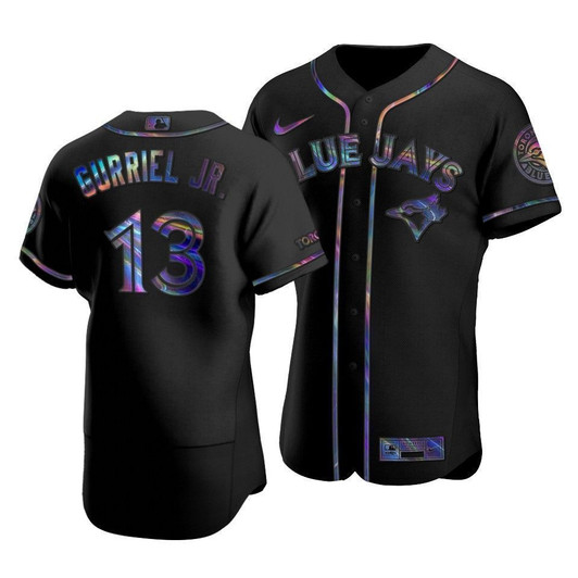 Men'S Toronto Blue Jays Lourdes Gurriel Jr. #13 Iridescent Logo Holographic Limited Jersey Black