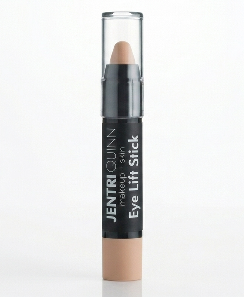 Jentri Quinn matte beige brow highlighter pencil application on mature skin, eye lift stick