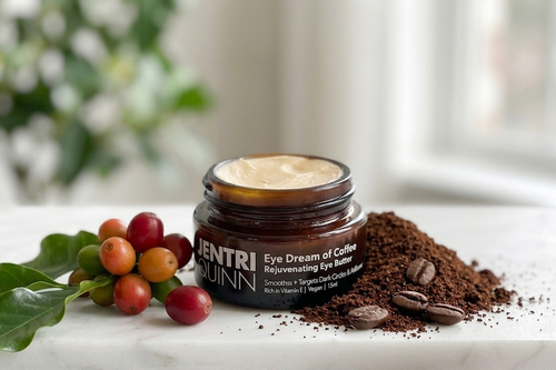 Jentri Quinn Eye Dream of Coffee Caffeinated Eye Cream for reducing puffiness and dark circles.
