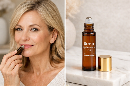 Barrier Lip Treatment Oil to help nourish, restore and hydrate dry, compromised lips. Unscented, natural lip oil formula.