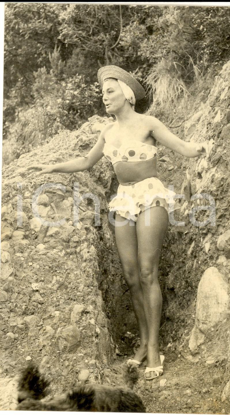 1955 ca COSTUME FRANCE Ritratto di modella in bikini a pois *Foto 10x18 cm
