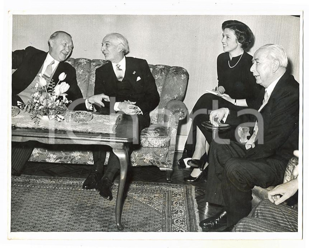 1956 BONN Incontro tra Antonio SEGNI Konrad ADENAUER Theodor HEUSS Foto 21x16 cm