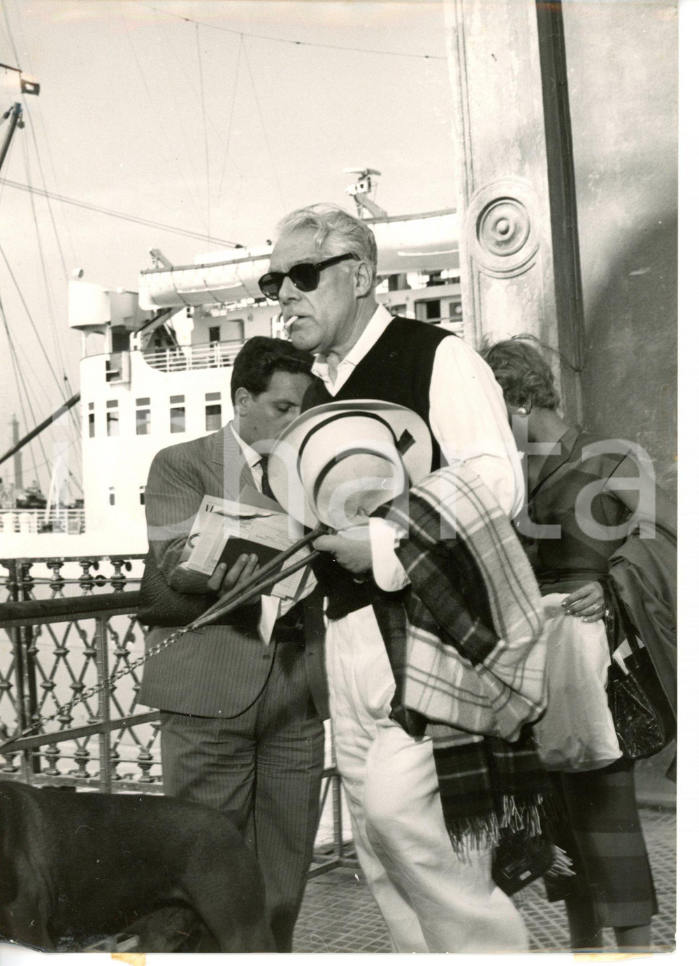 1954 GENOVA L'attore Memo BENASSI a bordo della motonave AUGUSTUS *Foto 13x18